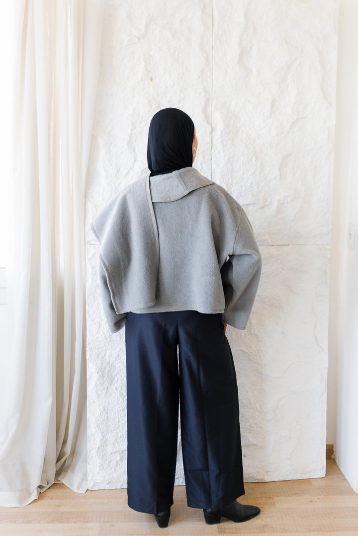 Scarfed Wool Jacket - Grey