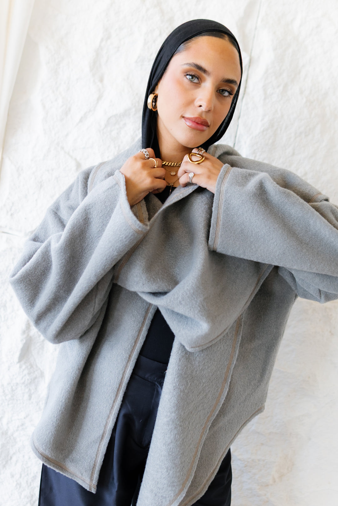 Scarfed Wool Jacket - Grey