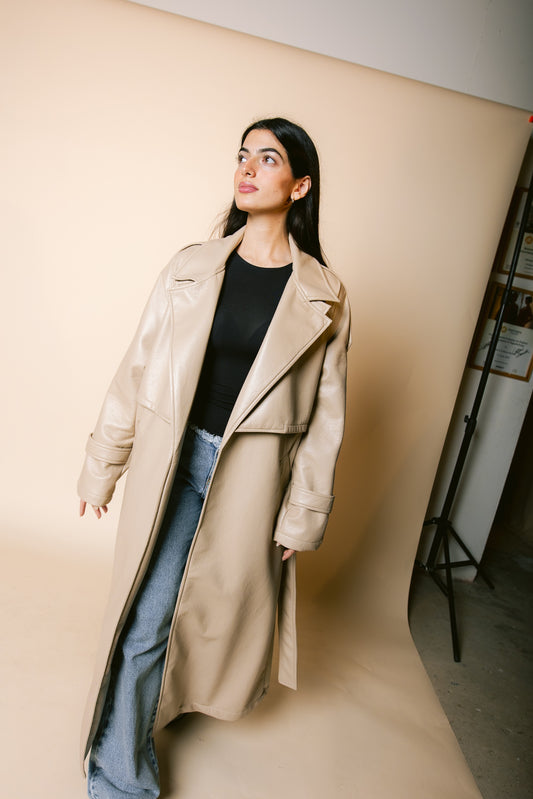 Leather Trench Coat - Beige