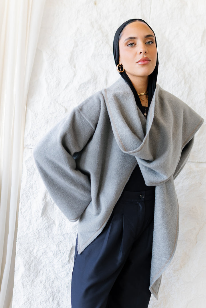 Scarfed Wool Jacket - Grey