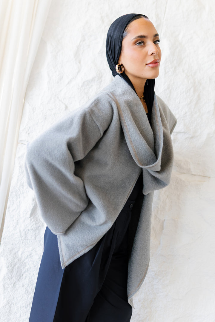 Scarfed Wool Jacket - Grey
