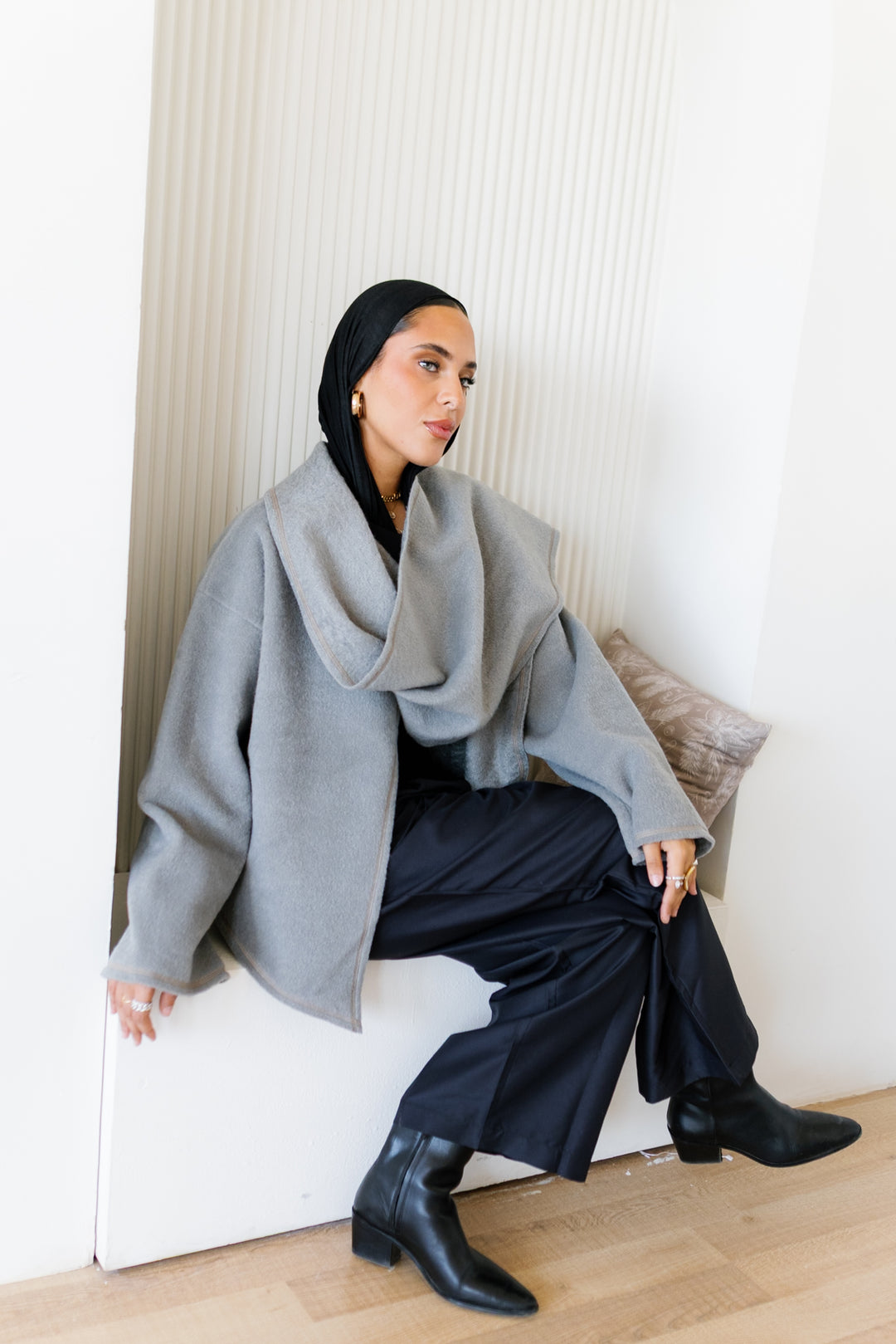 Scarfed Wool Jacket - Grey