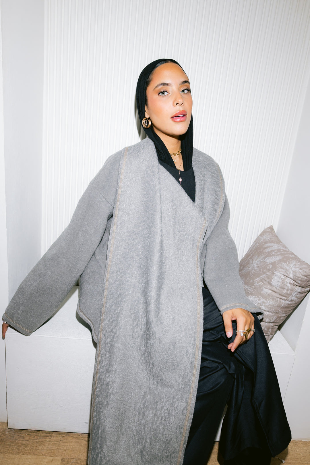 Scarfed Wool Jacket - Grey