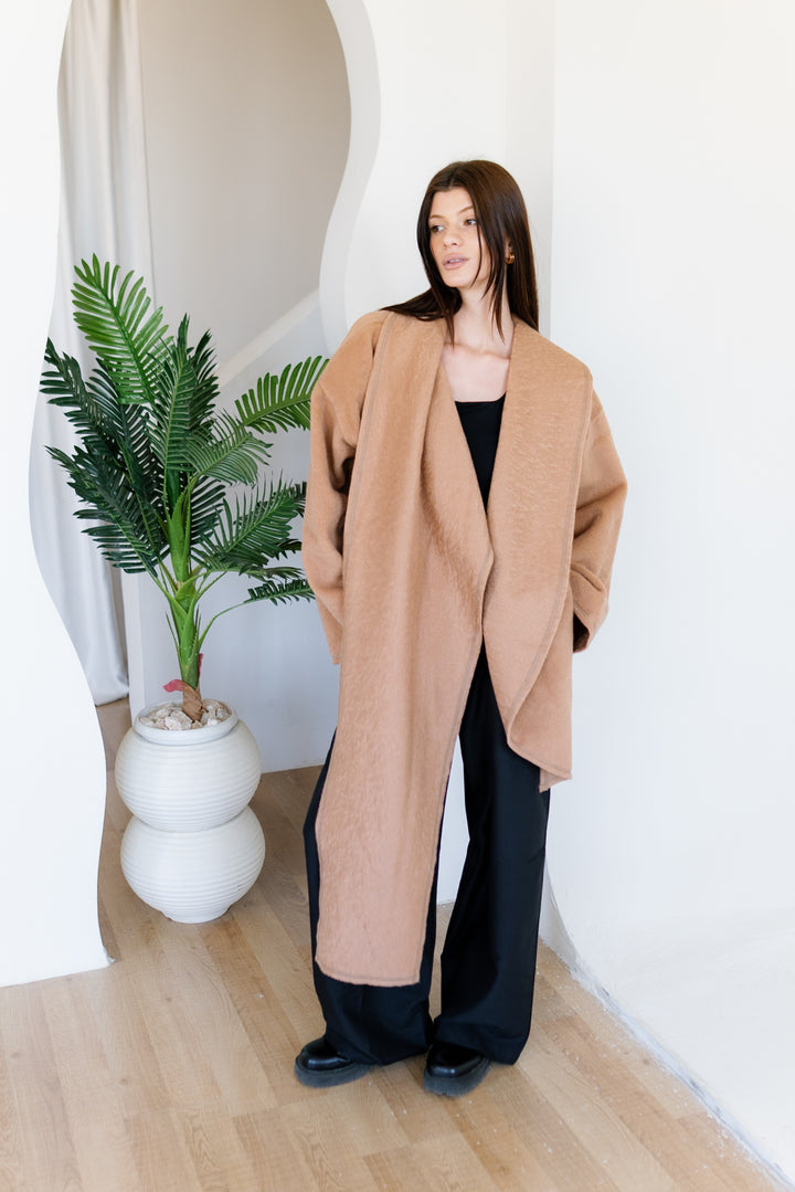Scarfed Wool Jacket - Camel