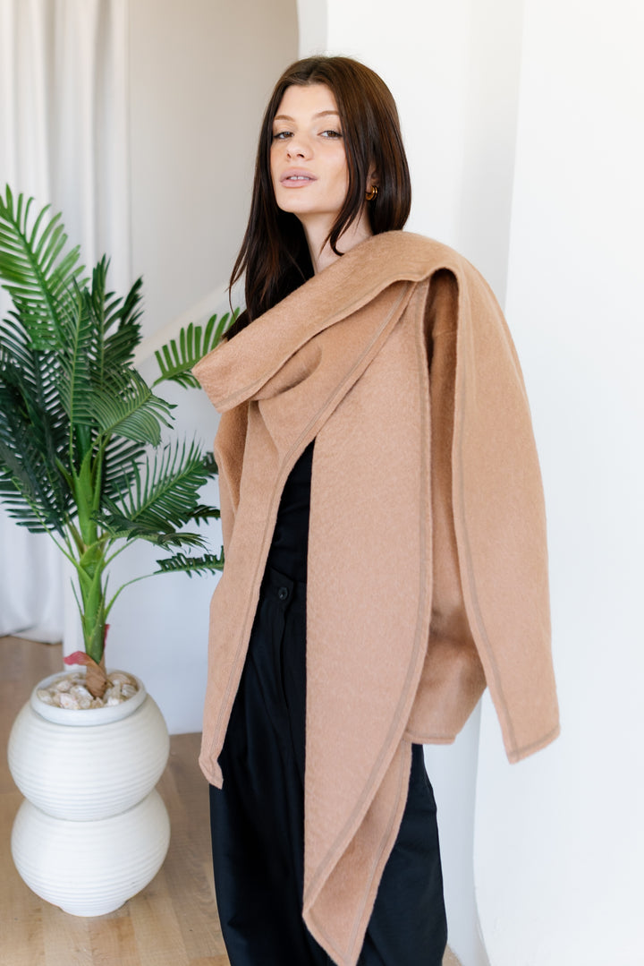 Scarfed Wool Jacket - Camel