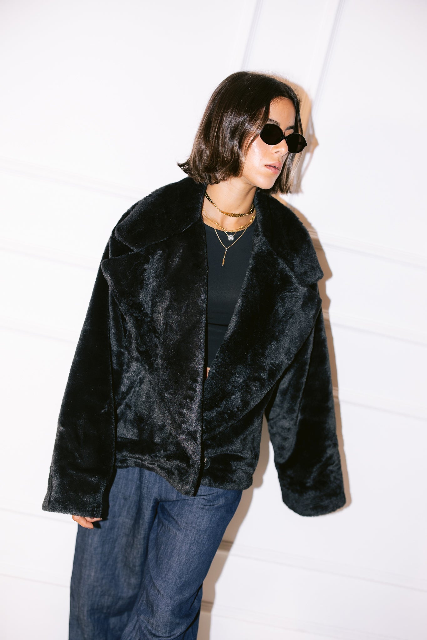 Faux Fur Jacket - Black