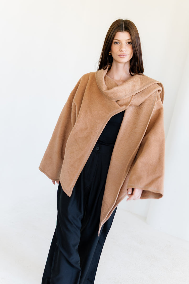 Scarfed Wool Jacket - Camel