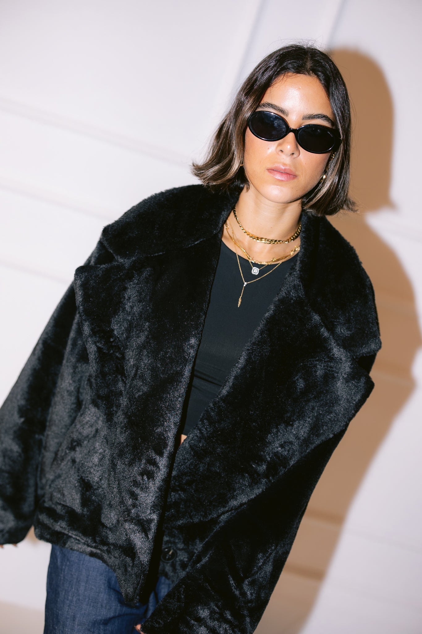 Faux Fur Jacket - Black