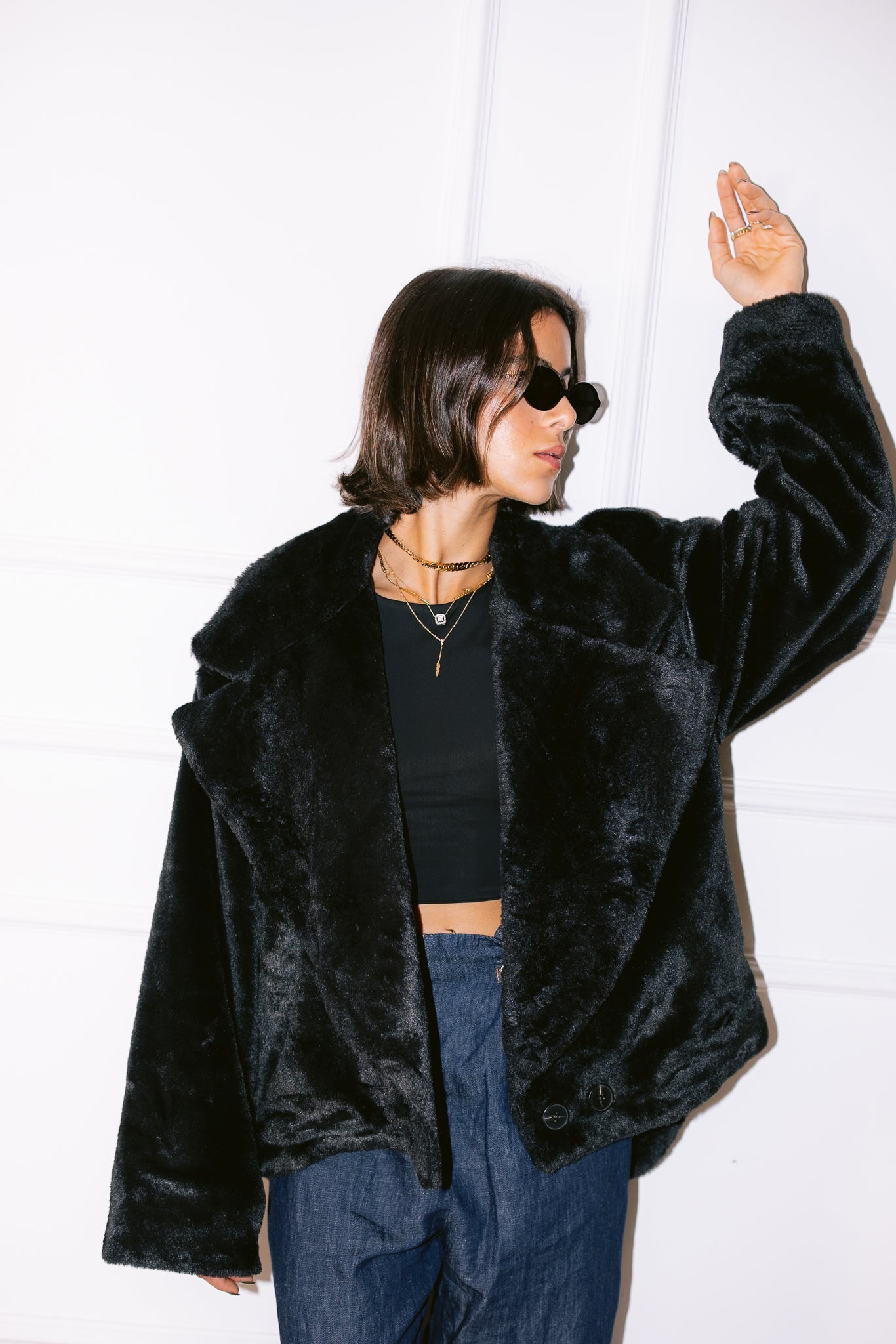 Faux Fur Jacket - Black