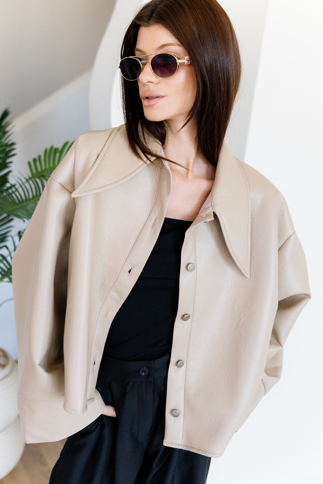 Urban Leather Jacket - Creme