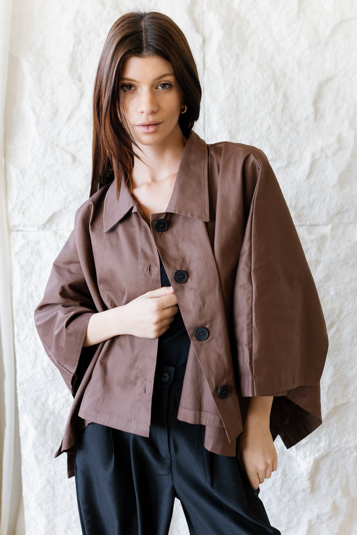 Cape Cropped Trench - Dark Brown