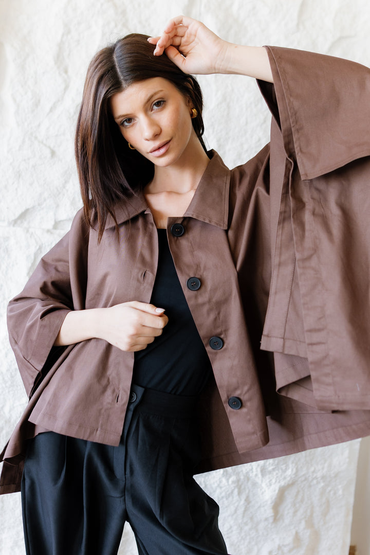 Cape Cropped Trench - Dark Brown