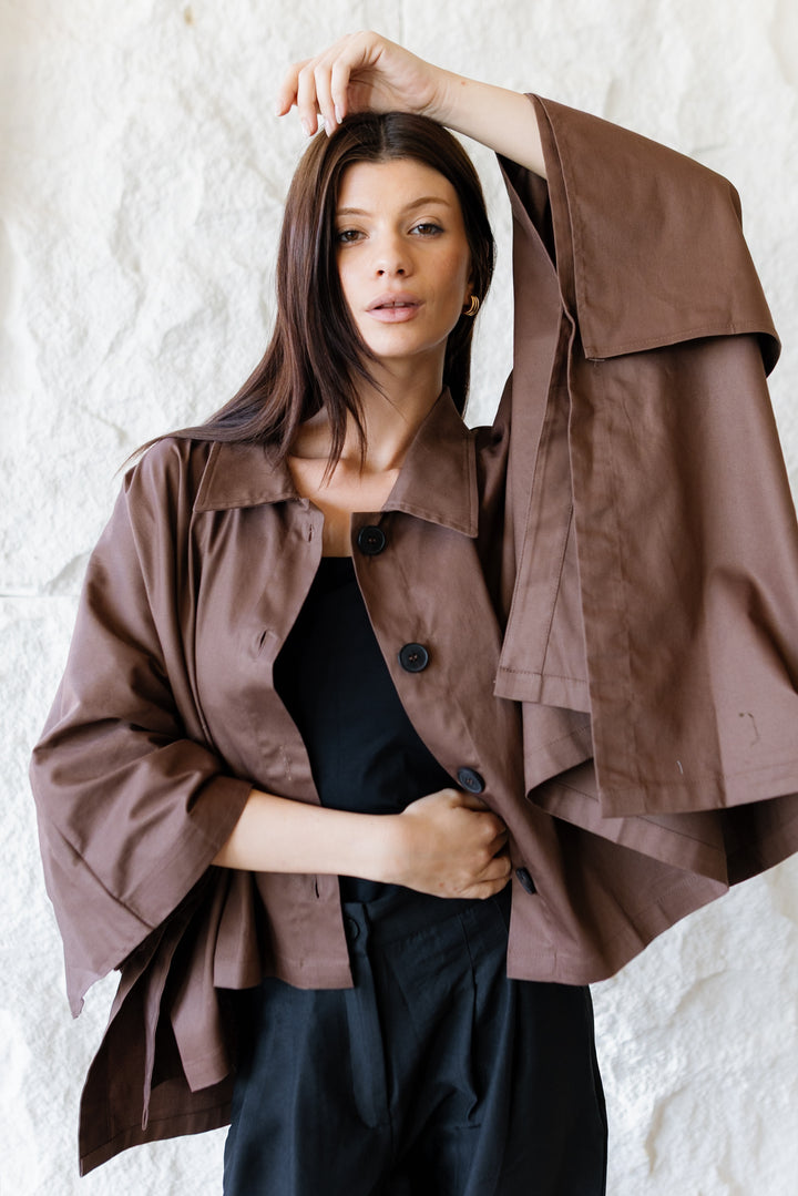 Cape Cropped Trench - Dark Brown