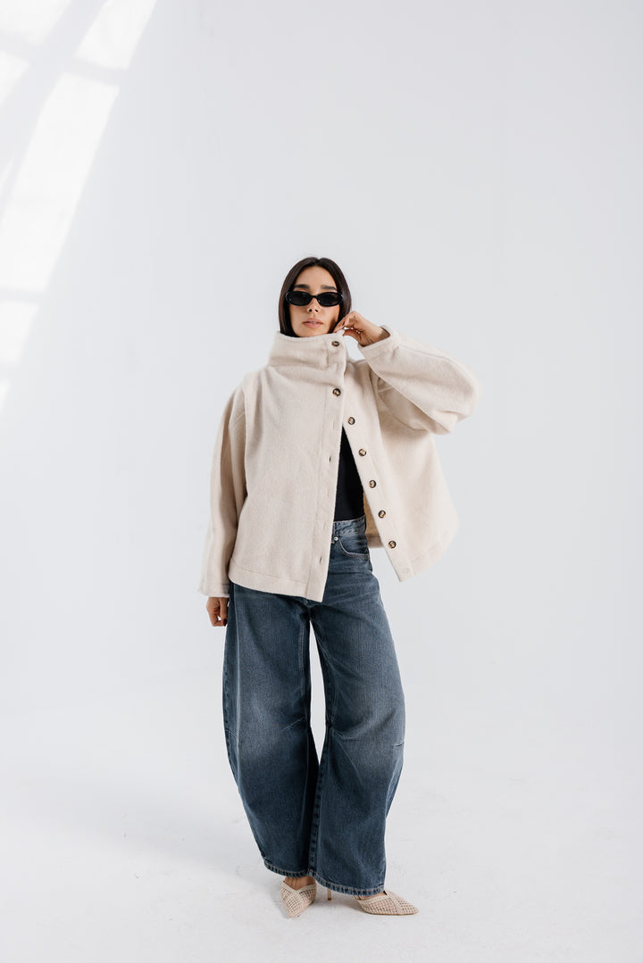 Sided Collar Jacket - Creme