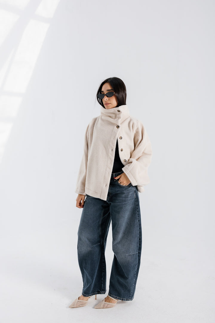 Sided Collar Jacket - Creme