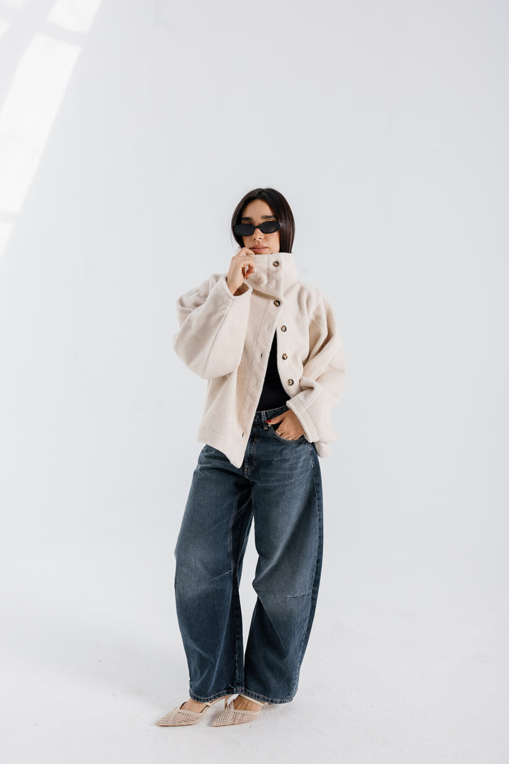 Sided Collar Jacket - Creme