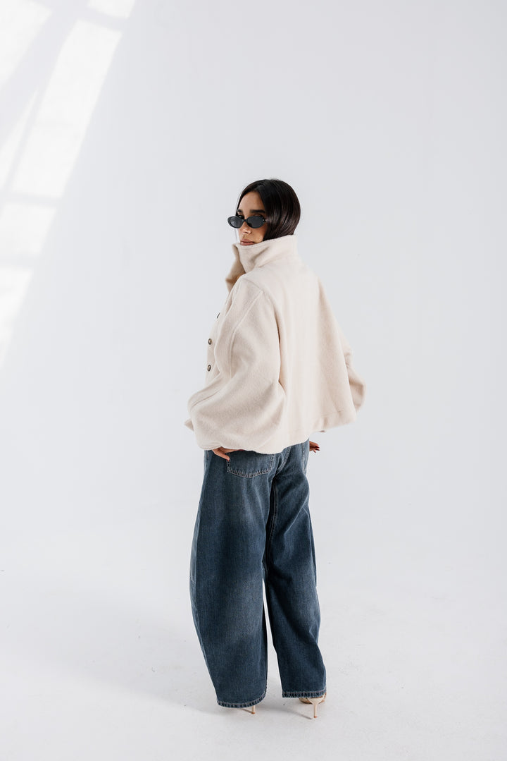 Sided Collar Jacket - Creme