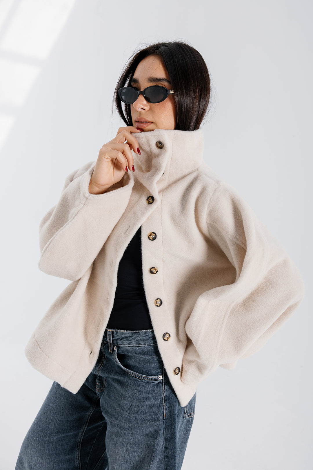 Sided Collar Jacket - Creme