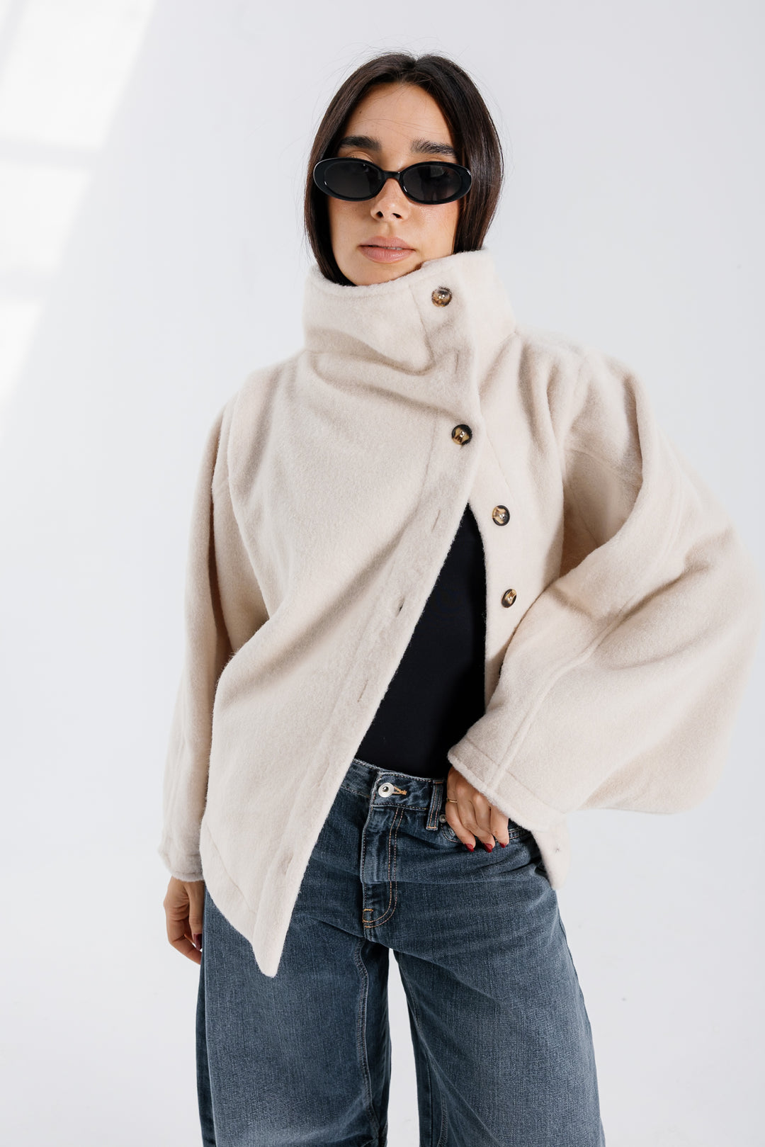 Sided Collar Jacket - Creme