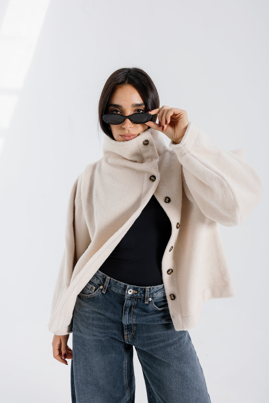 Sided Collar Jacket - Creme