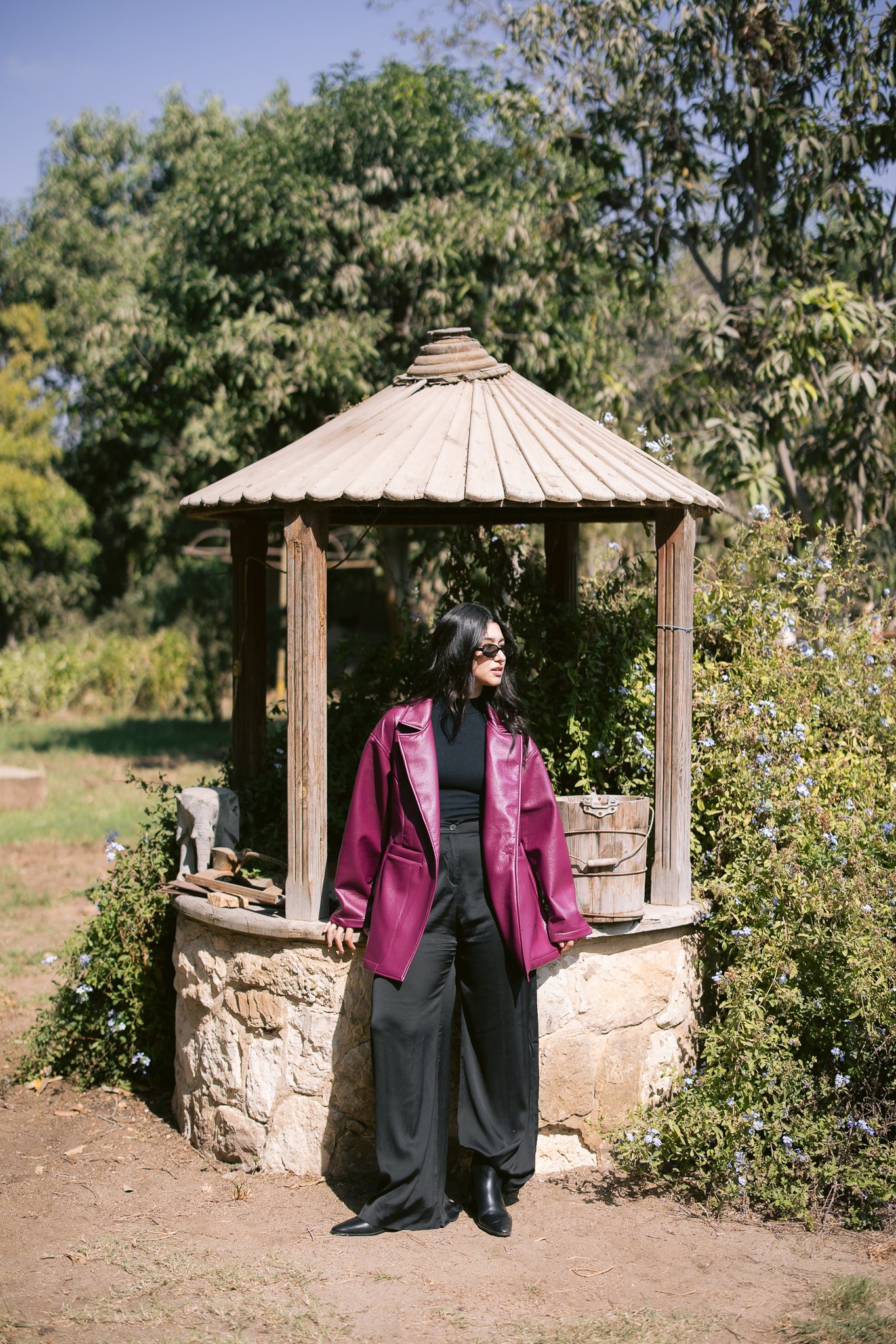 Tailored Leather Blazer - Burgundy