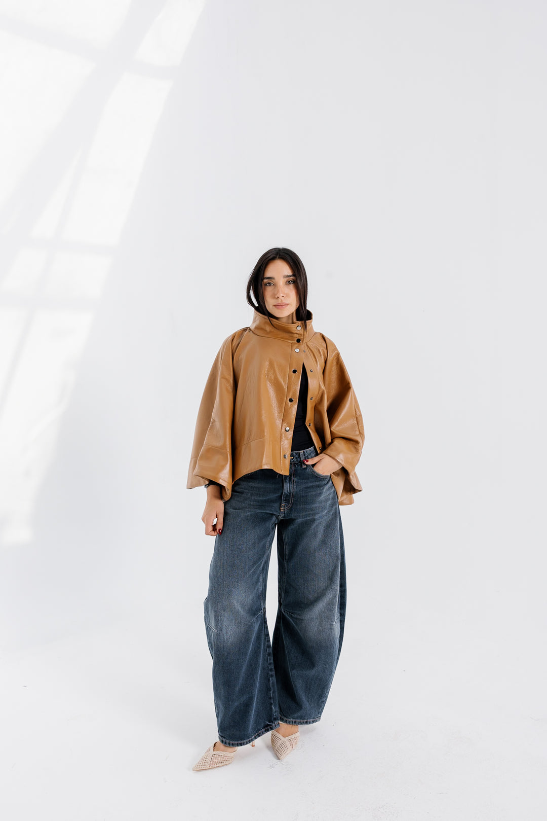 Leather Cape Jacket - Camel