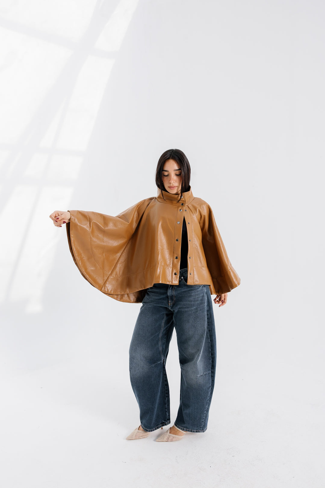 Leather Cape Jacket - Camel