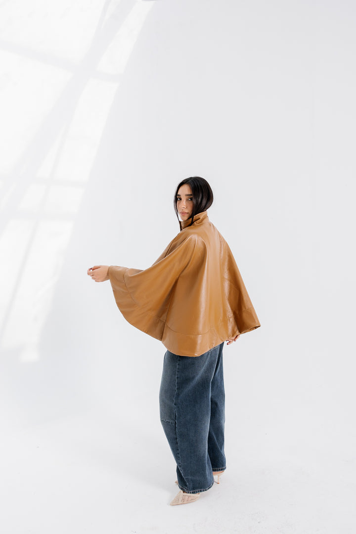 Leather Cape Jacket - Camel
