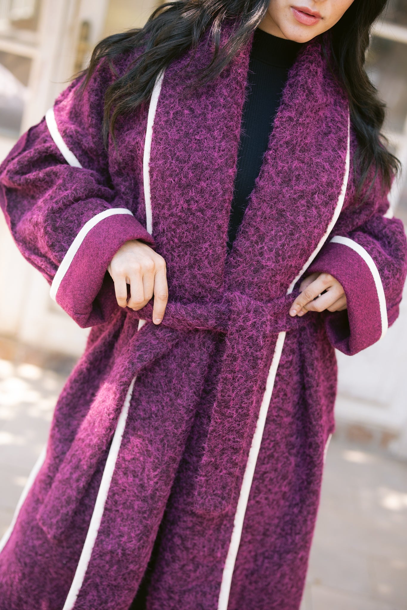 Edged Flipped Collar Coat - Burgundy