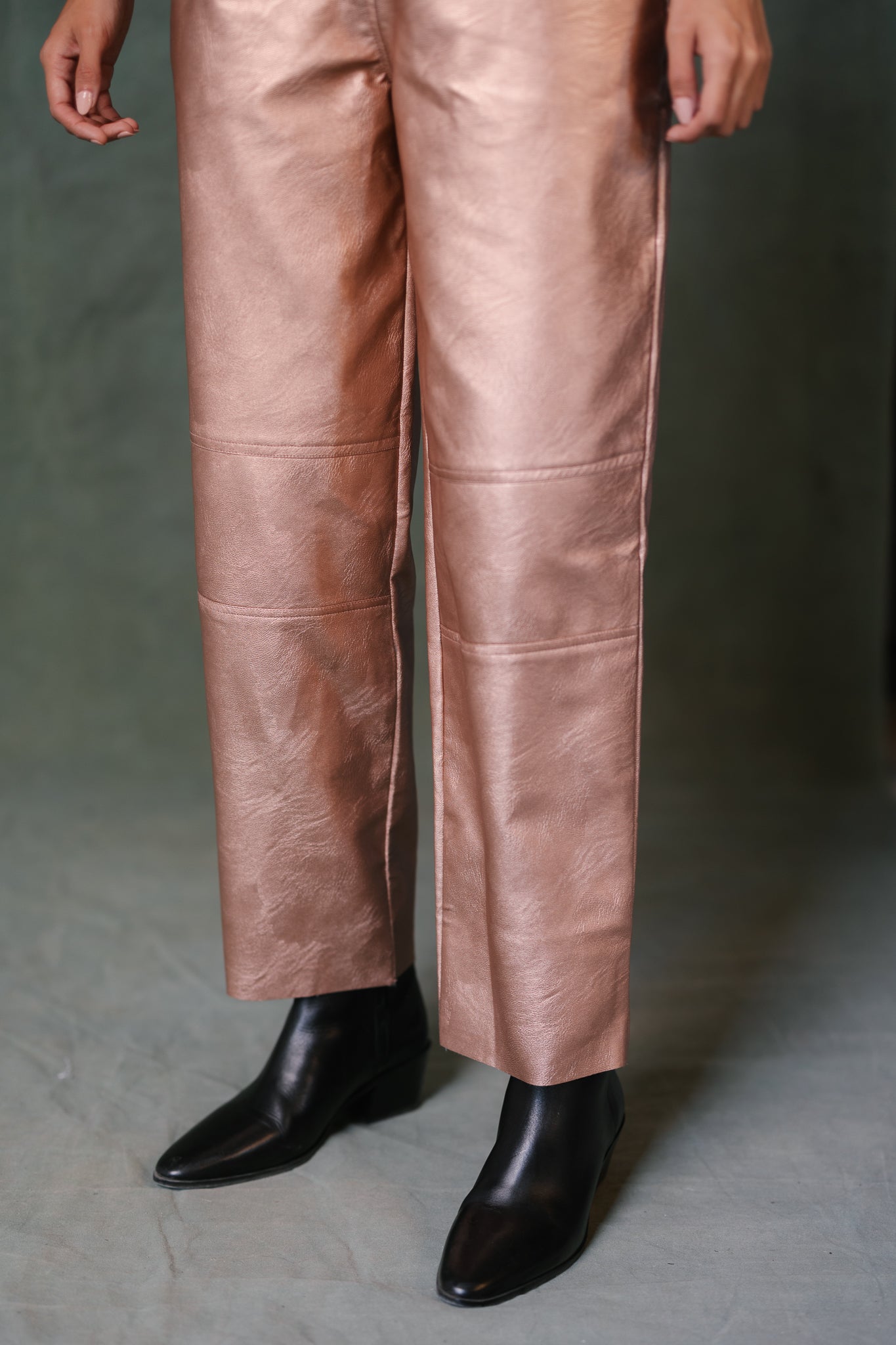 Faux Leather Straight Pants - Rose Gold