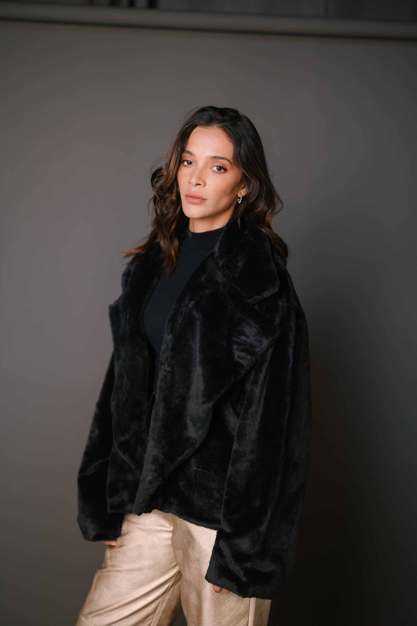 Faux Fur Jacket - Black