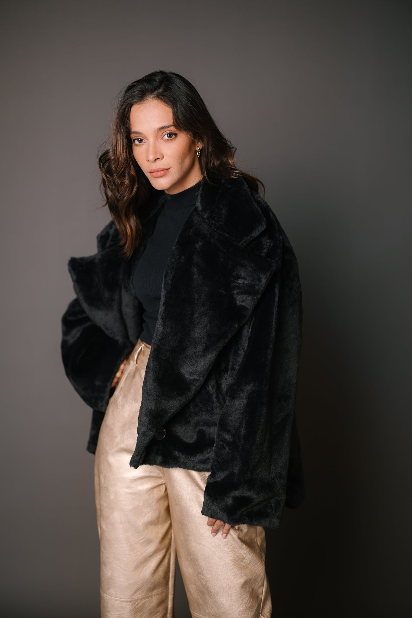 Faux Fur Jacket - Black