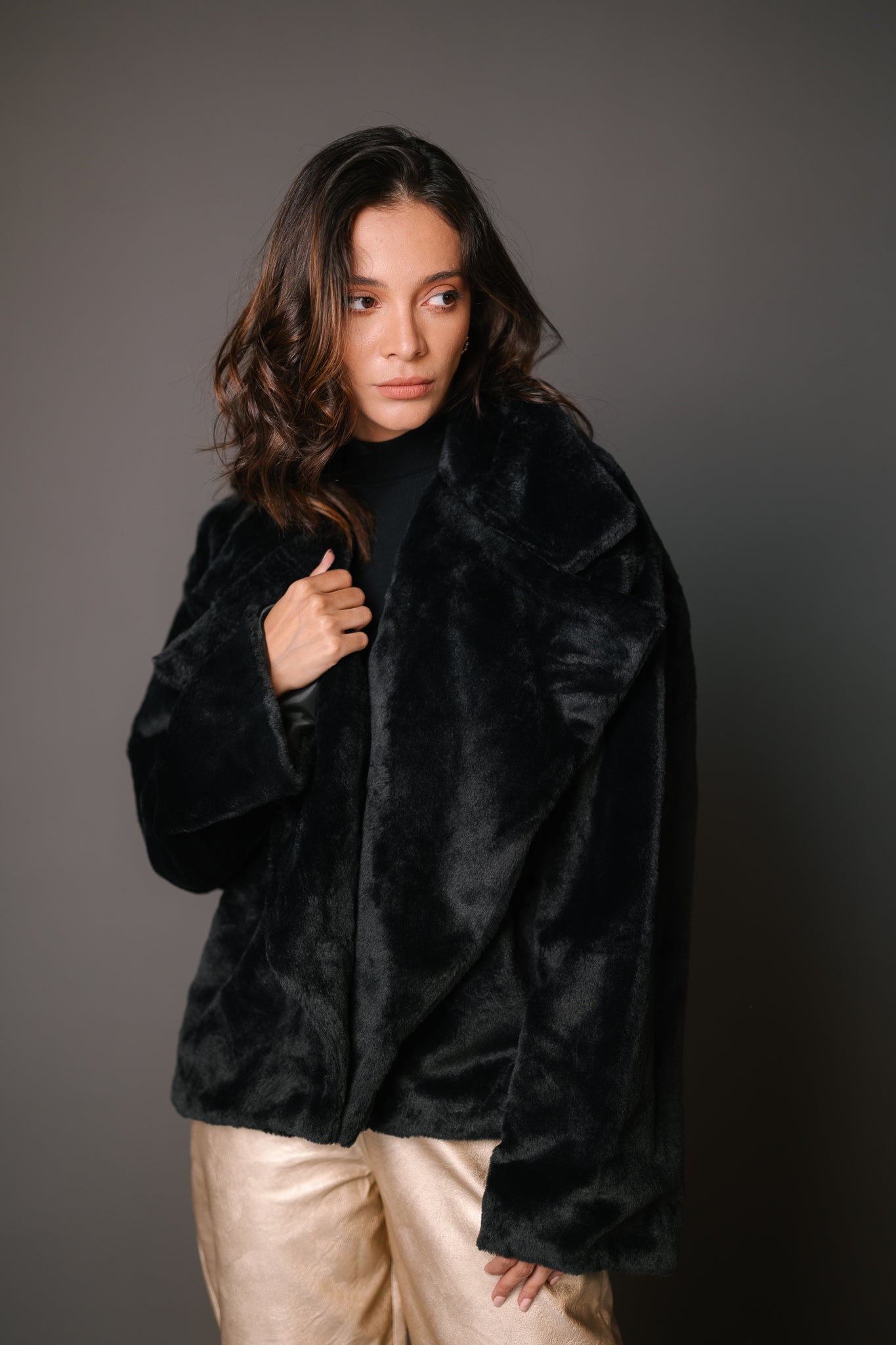 Faux Fur Jacket - Black