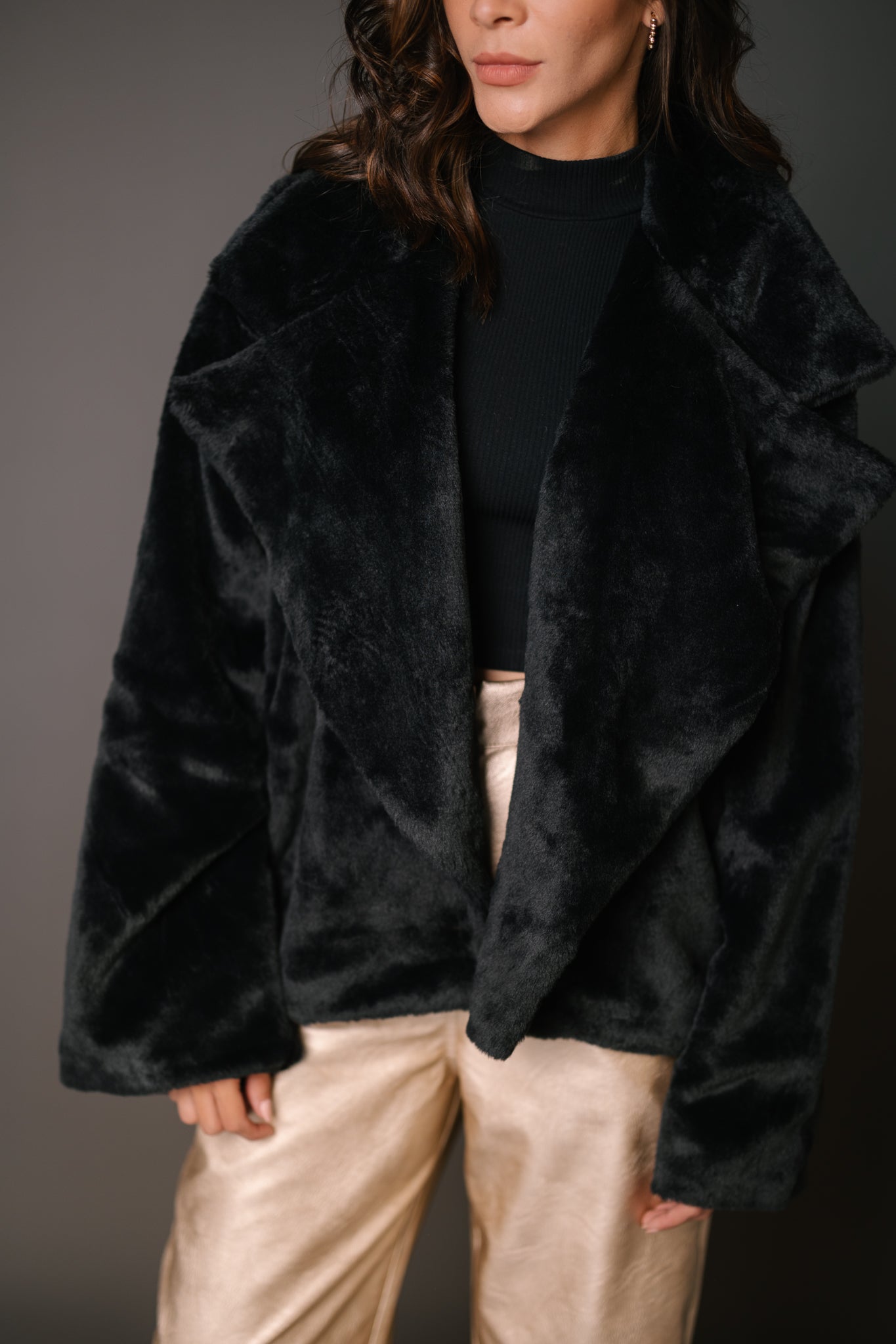 Faux Fur Jacket - Black