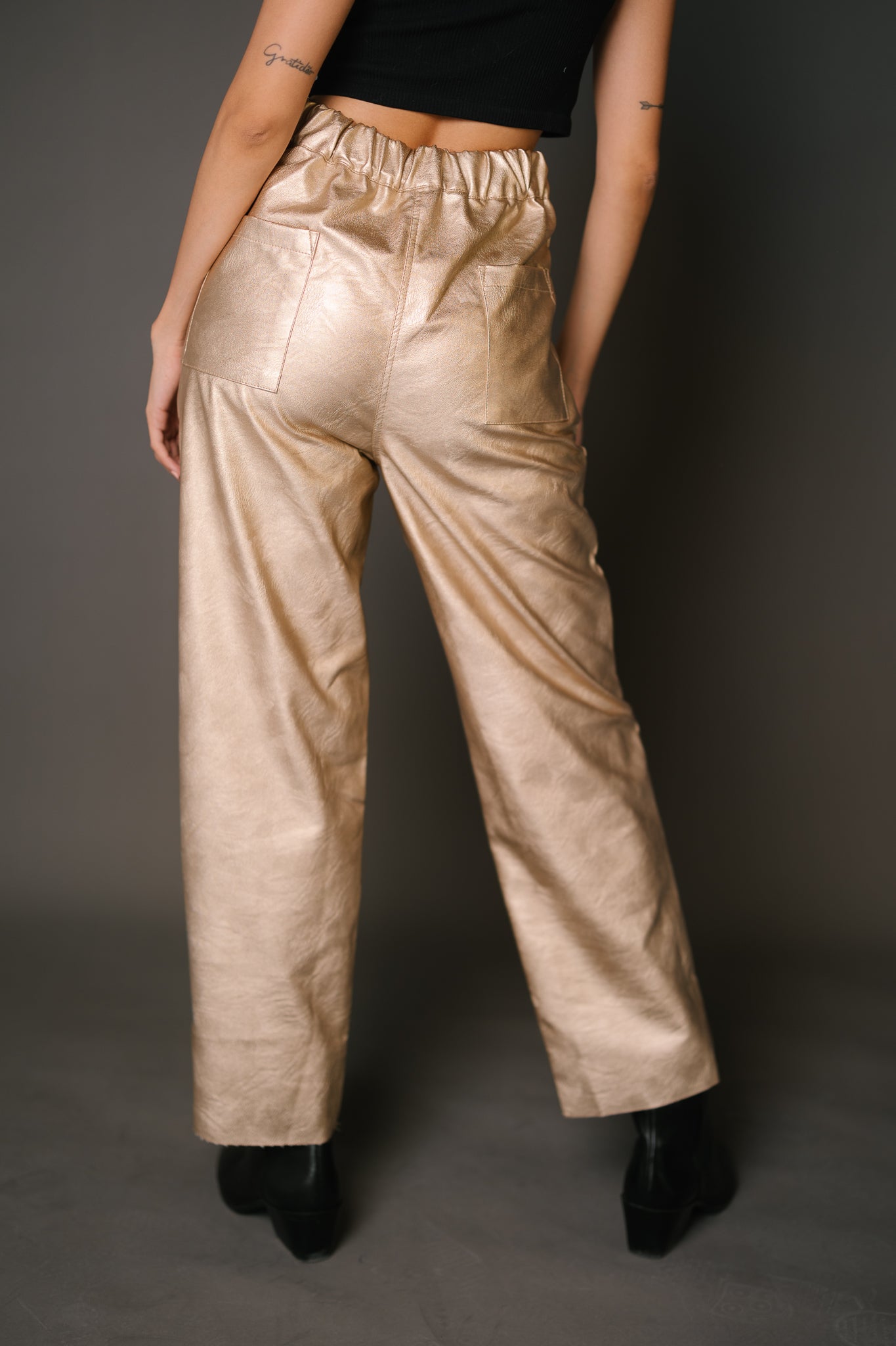 Faux Leather Straight Pants - Gold