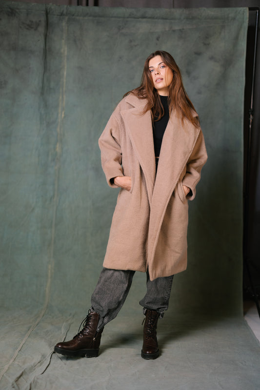 Relaxed Soft-Brushed Coat - Beige