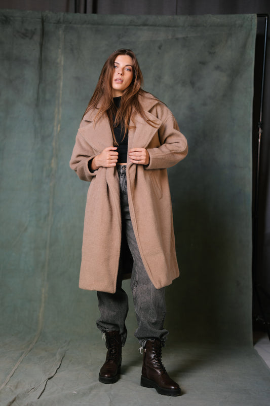 Relaxed Soft-Brushed Coat - Beige