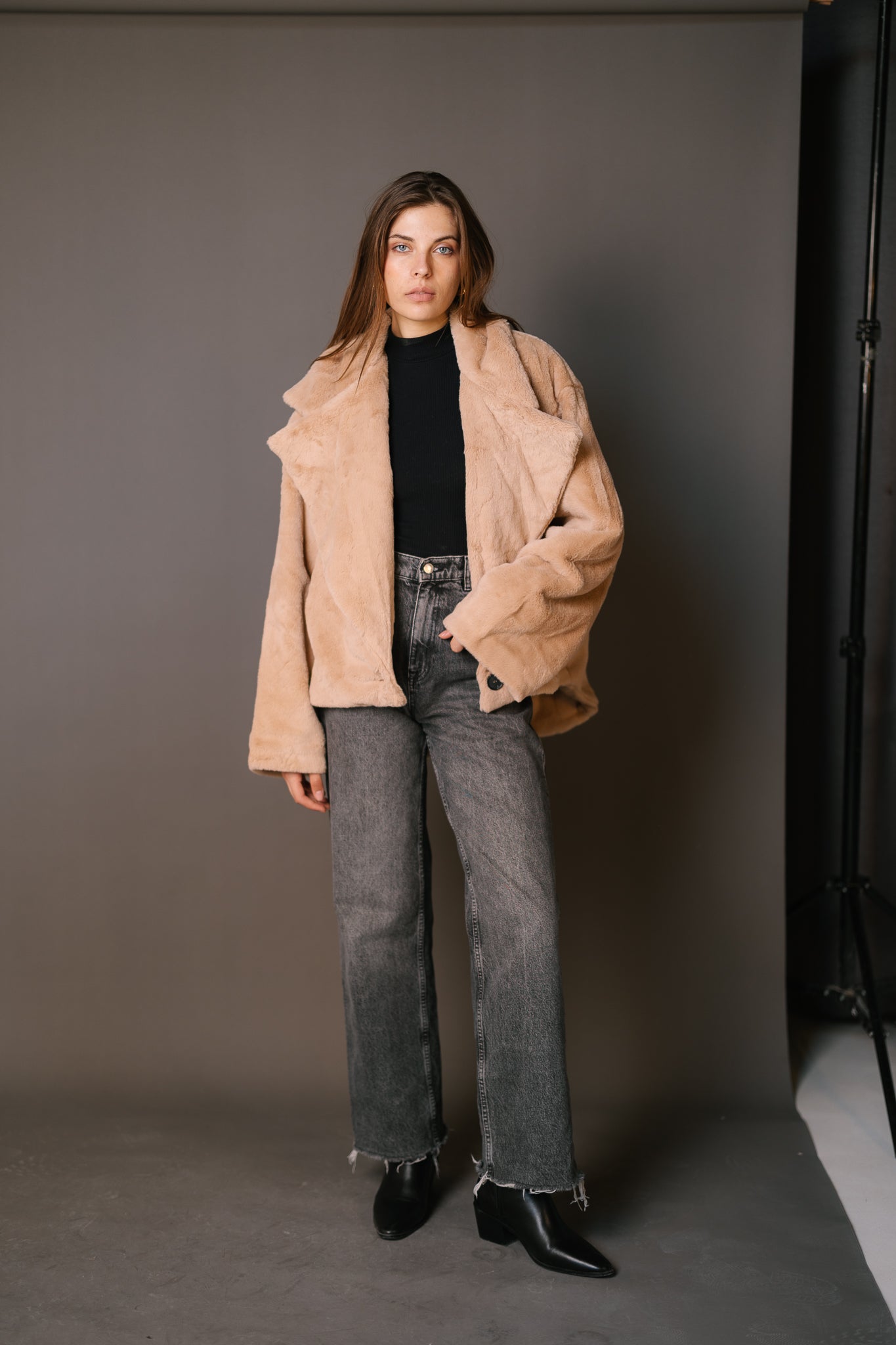 Faux Fur Jacket - Camel