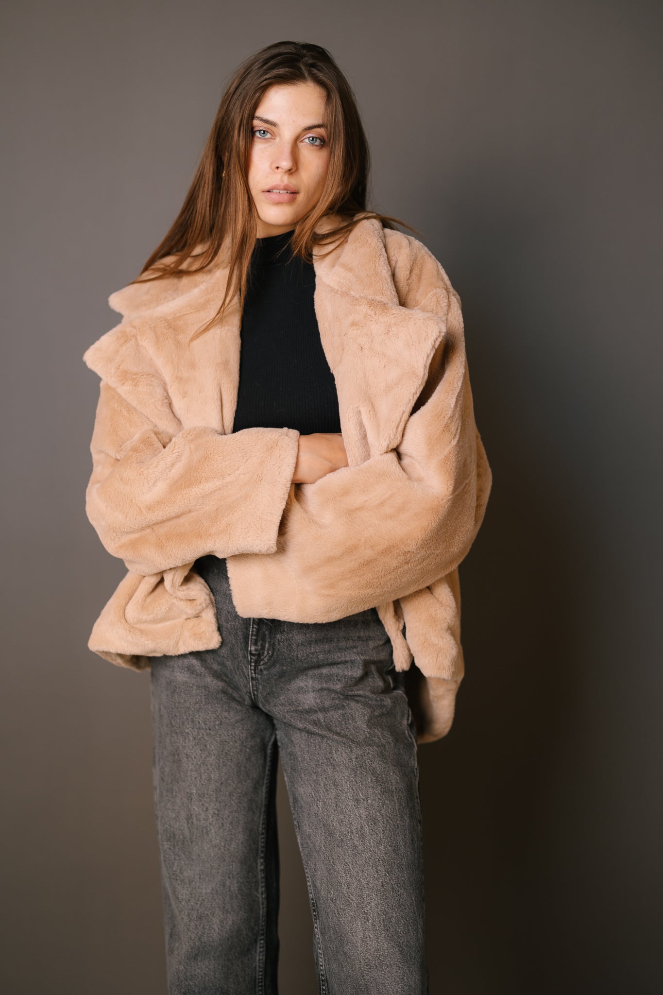 Faux Fur Jacket Camel