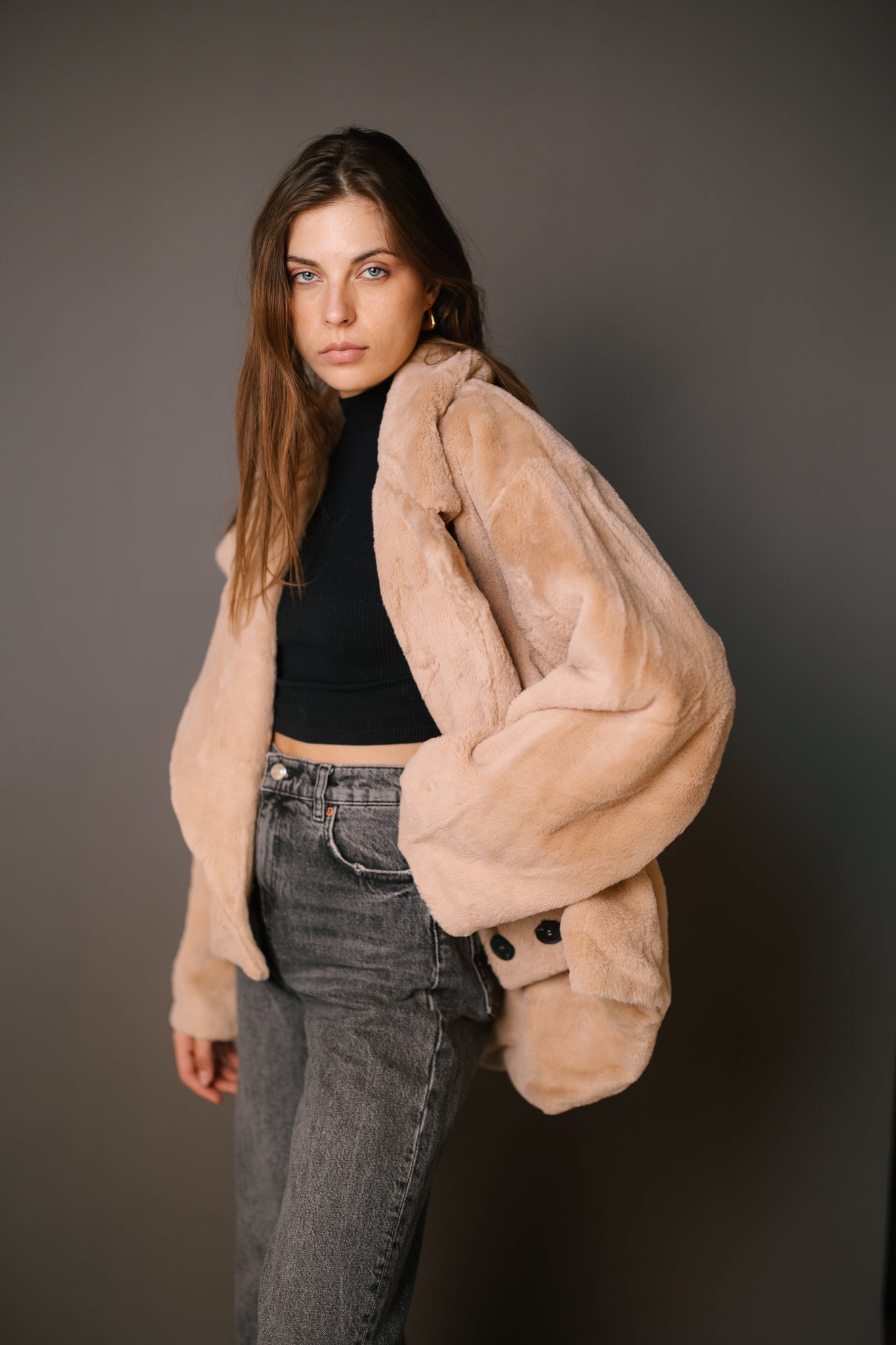 Faux Fur Jacket - Camel