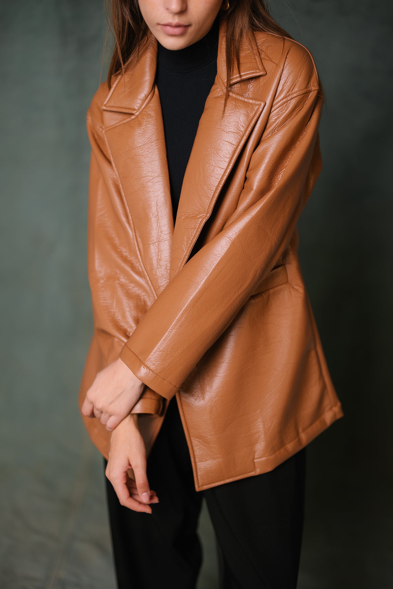 Tailored Leather Blazer - Camel