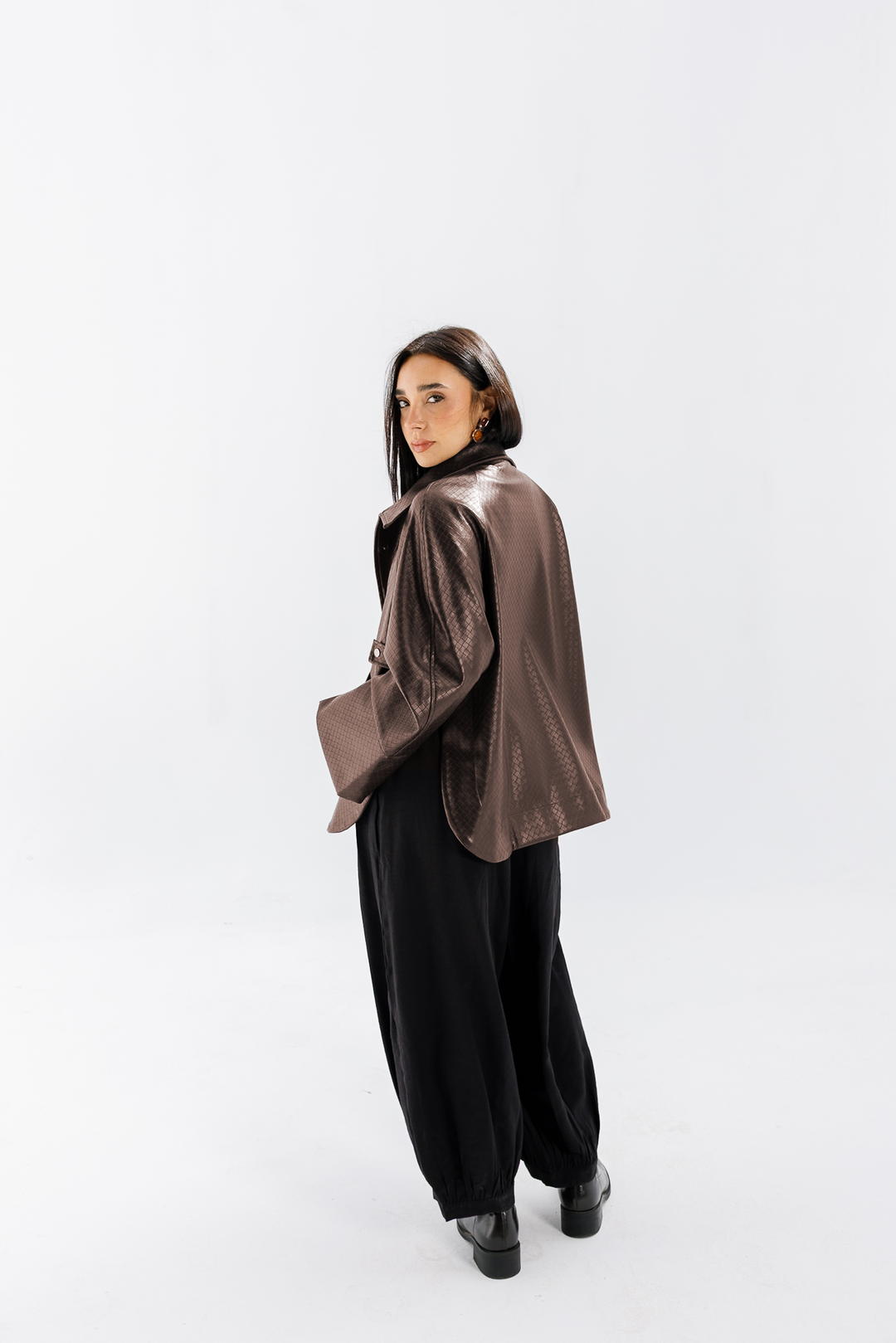 Interlaced Leather Jacket - Brown