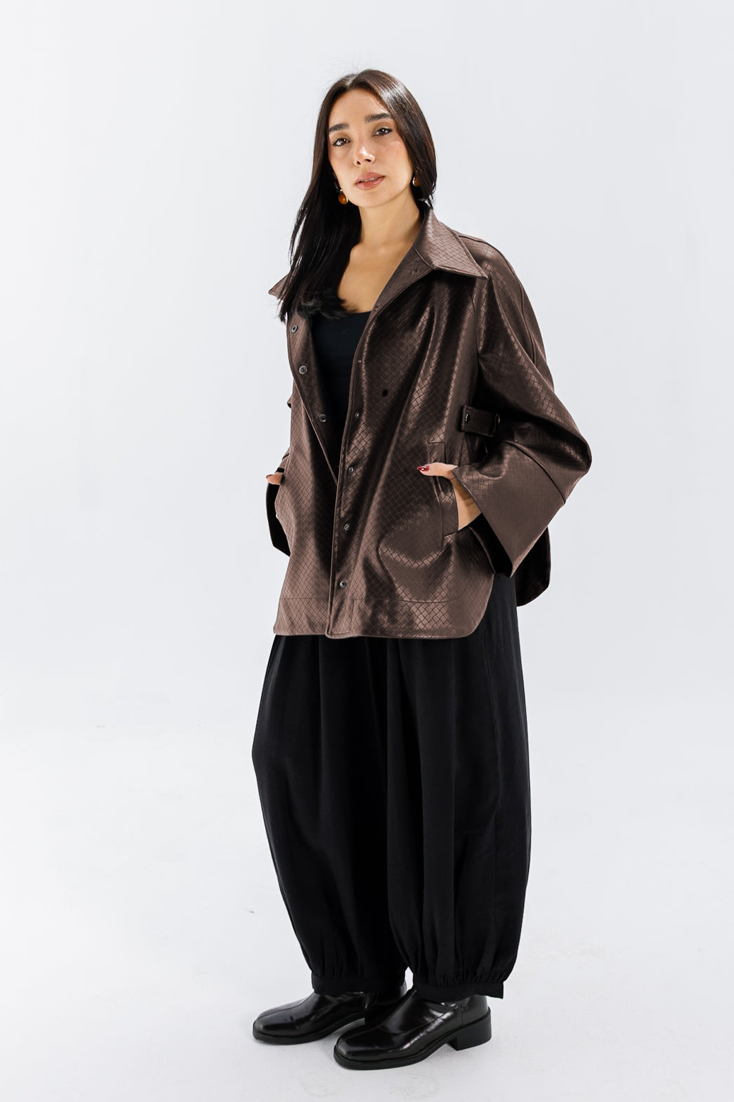 Interlaced Leather Jacket - Brown