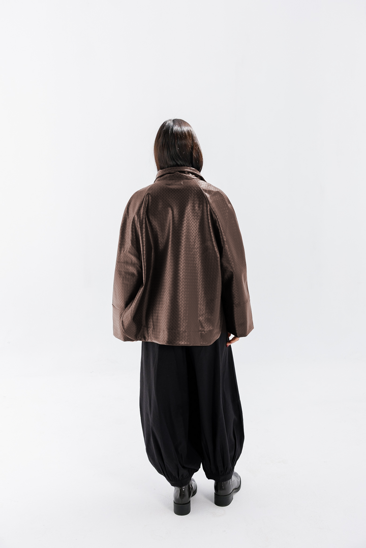 Interlaced Leather Jacket - Brown