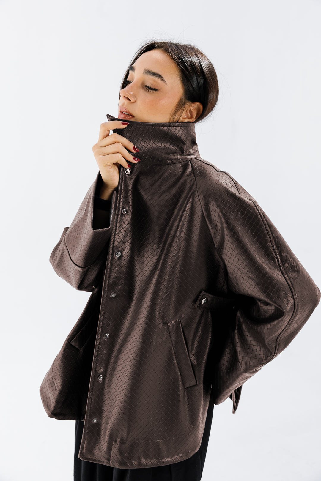 Interlaced Leather Jacket - Brown