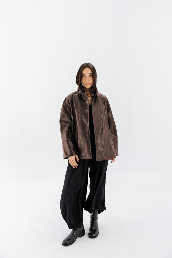 Interlaced Leather Jacket - Brown