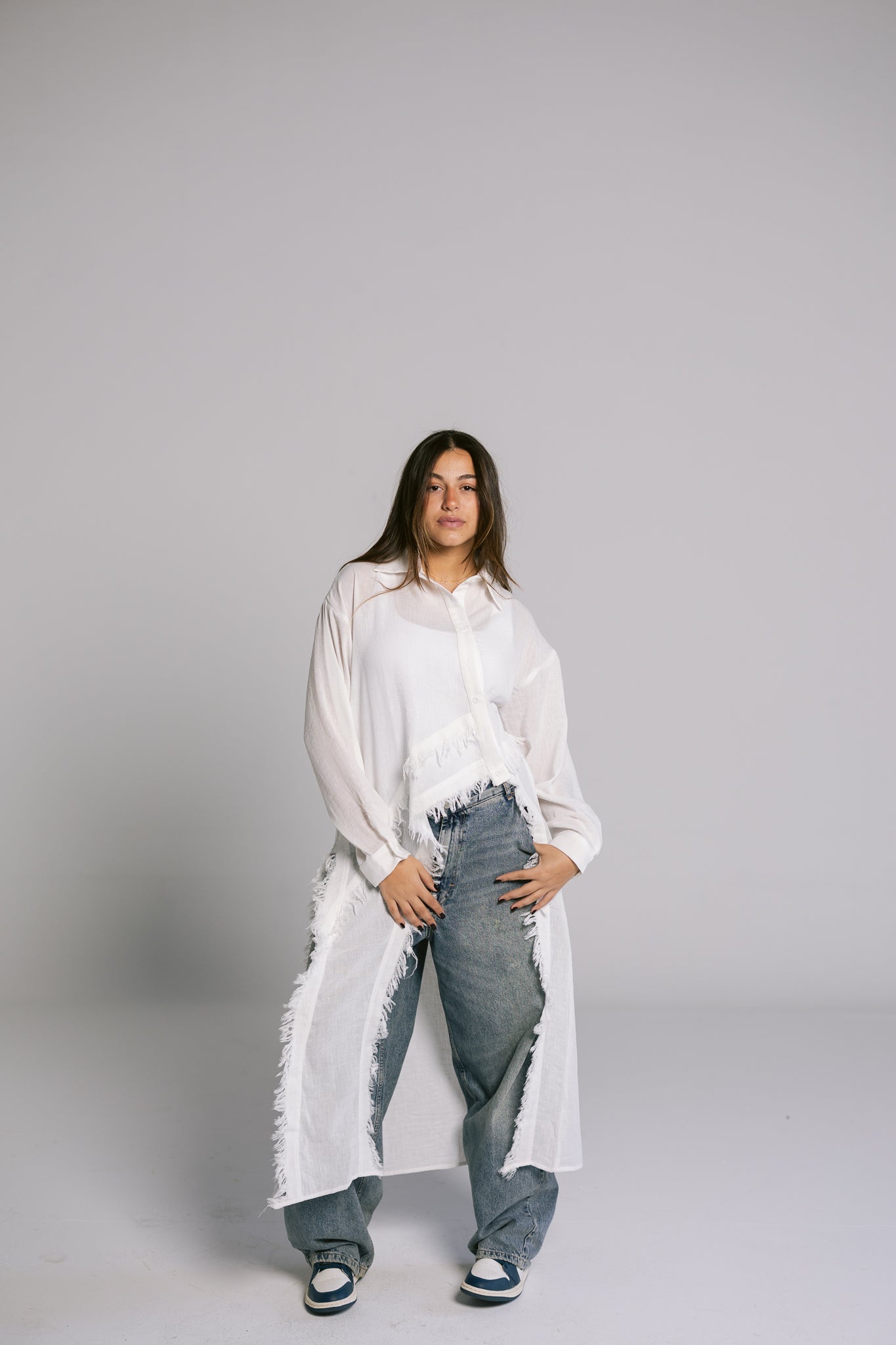 Fringed Sided Shirt in White