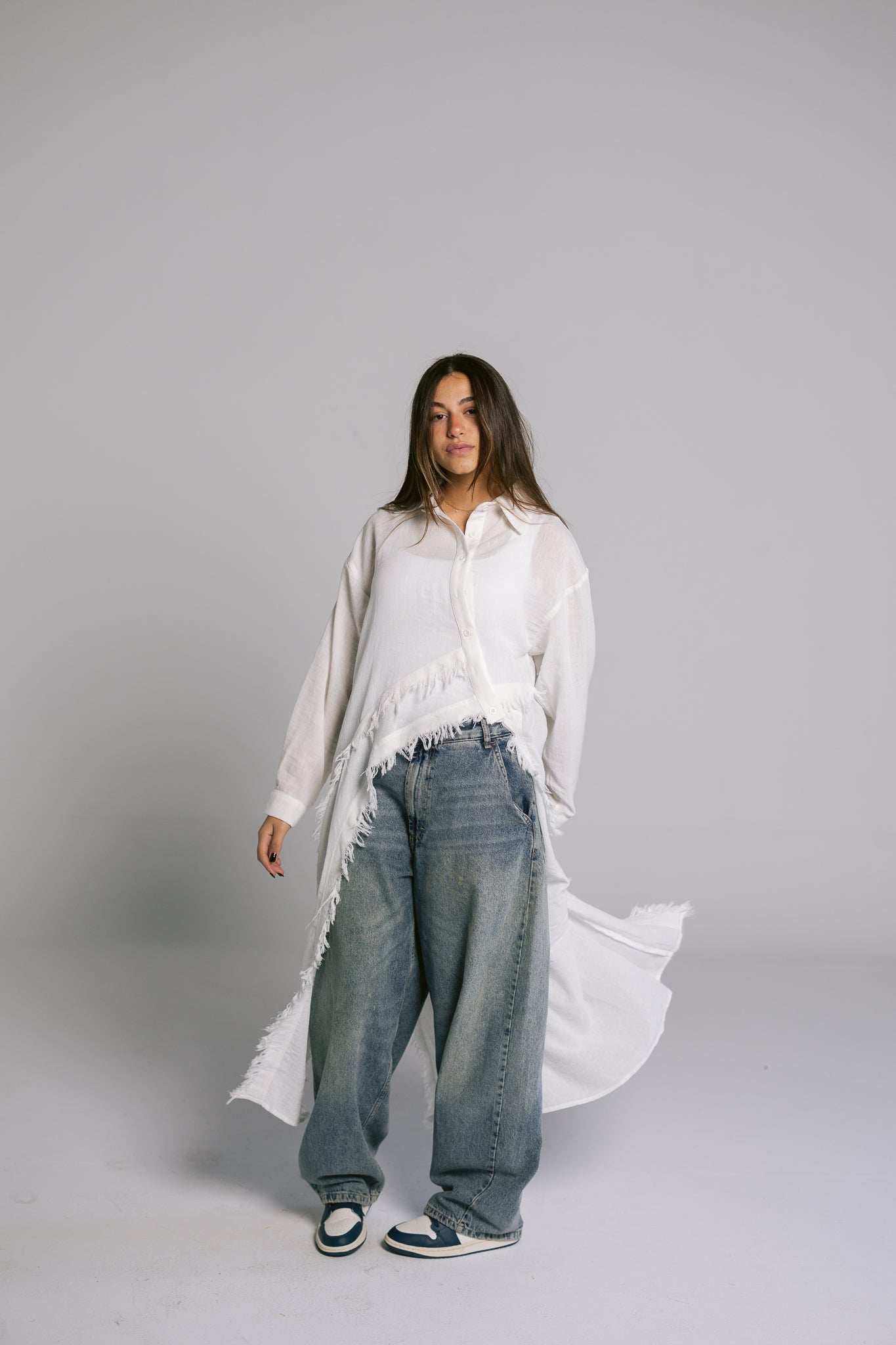 Fringed Sided Shirt in White