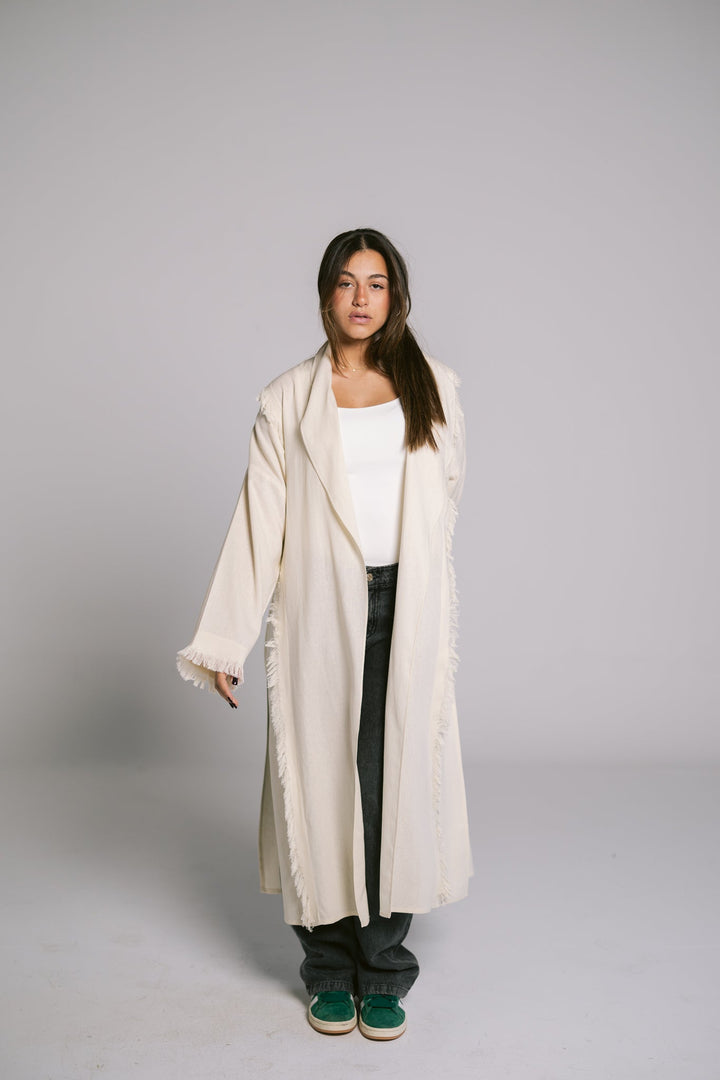 Lined Fringes Kimono - Creme