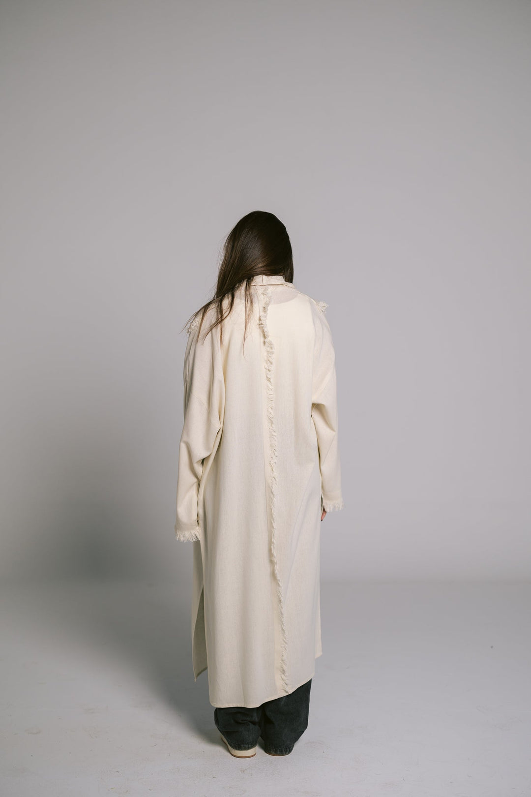Lined Fringes Kimono - Creme